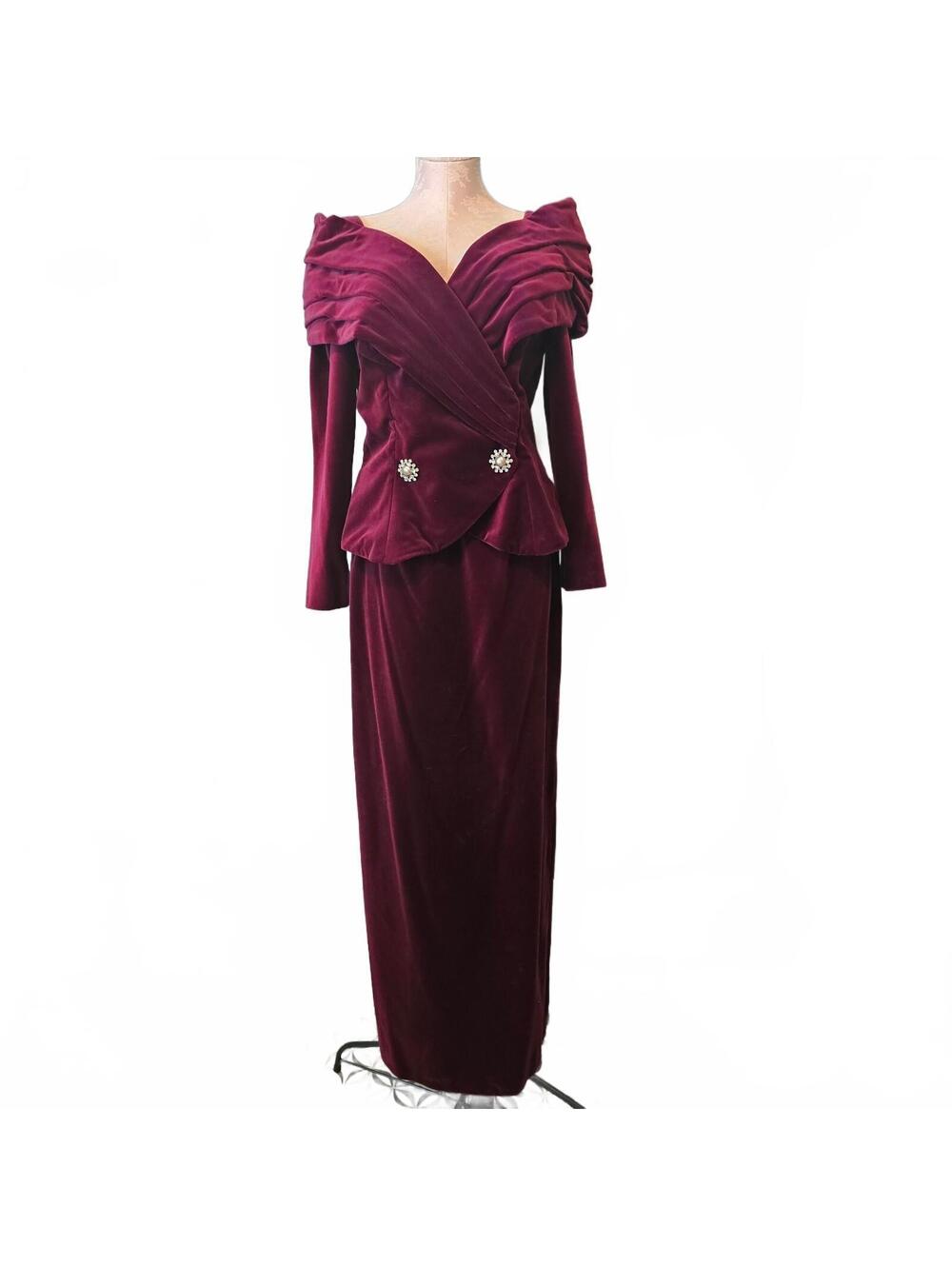 Vintage Watters & Watters Burgundy Velvet Formal Dress Size 12 Made in USA